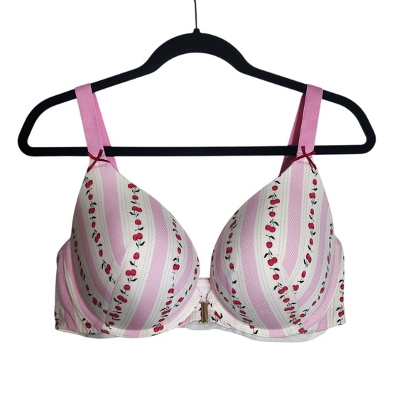 Cacique Other - Cacique Front Close Underwire Bra 40DD Pink White Striped Cherry Print Cotton
